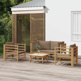 Set de muebles de jardín 5 piezas bambú y cojines gris taupé de vidaXL, Conjuntos de jardín - Ref: Foro24-3155121, Precio: 50...