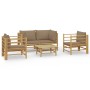 Set de muebles de jardín 5 piezas bambú y cojines gris taupé de vidaXL, Conjuntos de jardín - Ref: Foro24-3155121, Precio: 50...