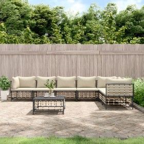 Juego de muebles de jardín 8 pzas y cojines ratán PE antracita de vidaXL, Sofás de exterior - Ref: Foro24-3186762, Precio: 65...