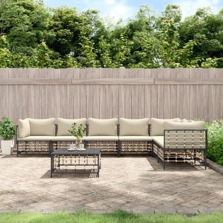 Juego de muebles de jardín 8 pzas y cojines ratán PE antracita de vidaXL, Sofás de exterior - Ref: Foro24-3186762, Precio: 65...