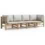 Set de muebles de jardín 4 piezas bambú y cojines gris claro de vidaXL, Conjuntos de jardín - Ref: Foro24-3155088, Precio: 47...