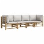 Set de muebles de jardín 4 piezas bambú y cojines gris claro de vidaXL, Conjuntos de jardín - Ref: Foro24-3155088, Precio: 47...
