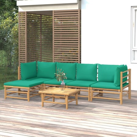 Set de muebles de jardín 6 piezas bambú con cojines verde de vidaXL, Conjuntos de jardín - Ref: Foro24-3155148, Precio: 420,7...