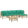 Set de muebles de jardín 6 piezas bambú con cojines verde de vidaXL, Conjuntos de jardín - Ref: Foro24-3155148, Precio: 420,7...