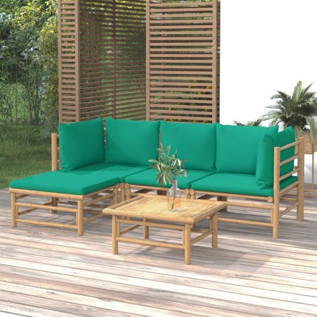 Set de muebles de jardín 5 piezas bambú con cojines verde de vidaXL, Conjuntos de jardín - Ref: Foro24-3155146, Precio: 350,7...