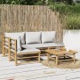 Set de muebles de jardín 5 piezas bambú y cojines gris claro de vidaXL, Conjuntos de jardín - Ref: Foro24-3155106, Precio: 49...