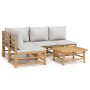 Set de muebles de jardín 5 piezas bambú y cojines gris claro de vidaXL, Conjuntos de jardín - Ref: Foro24-3155106, Precio: 49...