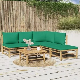 Set de muebles de jardín 6 piezas bambú con cojines verde de vidaXL, Conjuntos de jardín - Ref: Foro24-3155167, Precio: 411,7...
