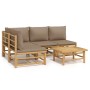 Set de muebles de jardín 5 piezas bambú y cojines gris taupé de vidaXL, Conjuntos de jardín - Ref: Foro24-3155138, Precio: 59...