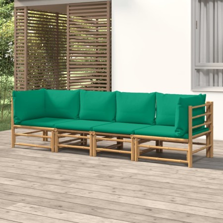 Set de muebles de jardín 4 piezas bambú con cojines verde de vidaXL, Conjuntos de jardín - Ref: Foro24-3155152, Precio: 336,2...