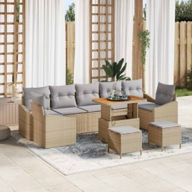 Conjunto de sofá de jardín con cojín 10 pcs Beige Poliratán en Sofás de exterior | Comprar online en Foru.es