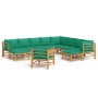Set de muebles de jardín 12 piezas bambú con cojines verde de vidaXL, Conjuntos de jardín - Ref: Foro24-3155162, Precio: 955,...