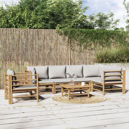 Set de muebles de jardín 7 piezas bambú y cojines gris claro de vidaXL, Conjuntos de jardín - Ref: Foro24-3155093, Precio: 77...