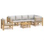 Set de muebles de jardín 7 piezas bambú y cojines gris claro de vidaXL, Conjuntos de jardín - Ref: Foro24-3155093, Precio: 77...