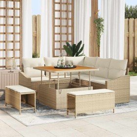 Conjunto de sofá de jardín con cojín 8 pcs Beige Poliratán en Sofás de exterior | Comprar online en Foru.es