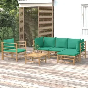 Set de muebles de jardín 6 piezas bambú con cojines verde de vidaXL, Conjuntos de jardín - Ref: Foro24-3155147, Precio: 437,1...