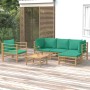 Set de muebles de jardín 6 piezas bambú con cojines verde de vidaXL, Conjuntos de jardín - Ref: Foro24-3155147, Precio: 464,6...