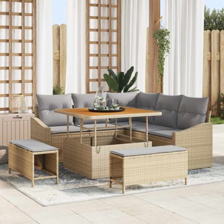 Conjunto de sofá de jardín con cojín 8 pcs Beige Poliratán en Sofás de exterior | Comprar online en Foru.es