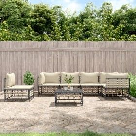 Set muebles de jardín 7 pzas y cojines ratán PE gris antracita de vidaXL, Sofás de exterior - Ref: Foro24-3186766, Precio: 57...