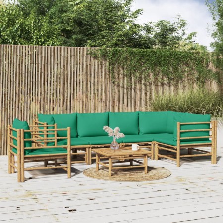 Set de muebles de jardín 7 piezas bambú con cojines verde de vidaXL, Conjuntos de jardín - Ref: Foro24-3155157, Precio: 630,7...