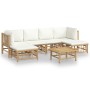 Set de muebles de jardín 7 piezas bambú y cojines blanco crema de vidaXL, Conjuntos de jardín - Ref: Foro24-3155197, Precio: ...