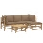 Set de muebles de jardín 5 piezas bambú y cojines gris taupé de vidaXL, Conjuntos de jardín - Ref: Foro24-3155114, Precio: 49...