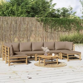 Set de muebles de jardín 8 piezas bambú y cojines gris taupé de vidaXL, Conjuntos de jardín - Ref: Foro24-3155142, Precio: 96...