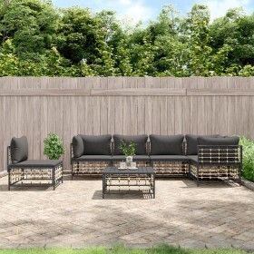 Set muebles de jardín 7 pzas y cojines ratán PE gris antracita de vidaXL, Sofás de exterior - Ref: Foro24-3186767, Precio: 57...