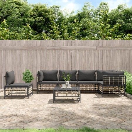 Set muebles de jardín 7 pzas y cojines ratán PE gris antracita de vidaXL, Sofás de exterior - Ref: Foro24-3186767, Precio: 57...
