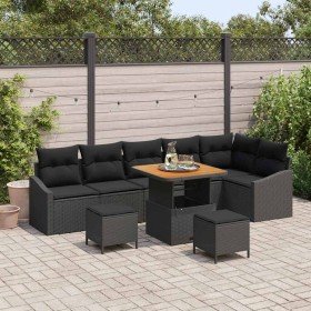 Conjunto de sofá de jardín con cojín 9 pcs Negro Poliratán en Sofás de exterior | Comprar online en Foru.es