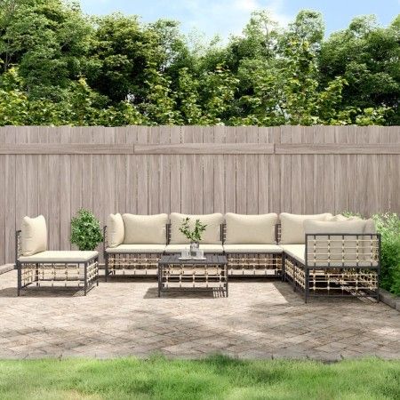 Juego de muebles de jardín 8 pzas y cojines ratán PE antracita de vidaXL, Sofás de exterior - Ref: Foro24-3186768, Precio: 65...