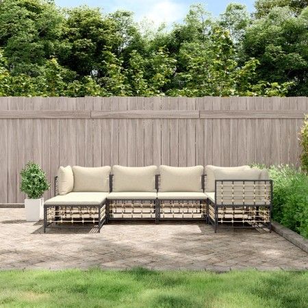 Juego de muebles de jardín 6 pzas cojines antracita ratán PE de vidaXL, Sofás de exterior - Ref: Foro24-3186770, Precio: 495,...