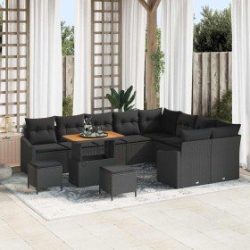 Conjunto de sofá de jardín con cojín 12 pcs Negro Poliratán en Sofás de exterior | Comprar online en Foru.es