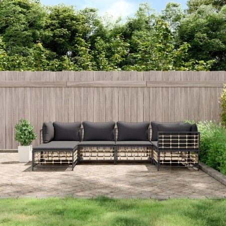 Juego de muebles de jardín 6 pzas cojines antracita ratán PE de vidaXL, Sofás de exterior - Ref: Foro24-3186771, Precio: 473,...