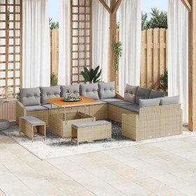 Conjunto de sofá de jardín con cojín 13 pcs Beige Poliratán en Sofás de exterior | Comprar online en Foru.es