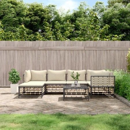 Set muebles de jardín 7 pzas y cojines ratán PE gris antracita de vidaXL, Sofás de exterior - Ref: Foro24-3186772, Precio: 55...