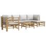 Set de muebles de jardín 7 piezas bambú y cojines gris claro de vidaXL, Conjuntos de jardín - Ref: Foro24-3155085, Precio: 64...