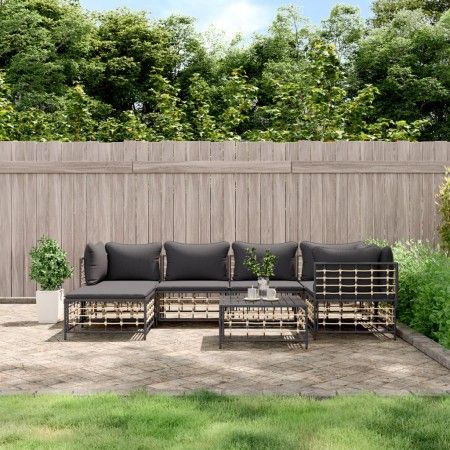 Set muebles de jardín 7 pzas y cojines ratán PE gris antracita de vidaXL, Sofás de exterior - Ref: Foro24-3186773, Precio: 55...