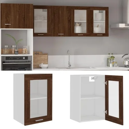 Armario vitrina colgante madera marrón roble 40x31x60 cm de vidaXL, Armarios de cocina - Ref: Foro24-826347, Precio: 40,60 €,...