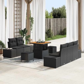 Conjunto de sofá de jardín con cojín 8 pcs Negro Poliratán en Sofás de exterior | Comprar online en Foru.es