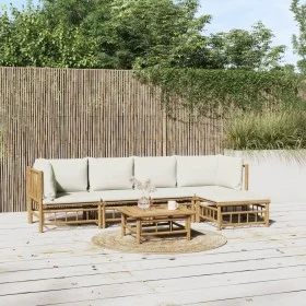 6-teiliges Gartenmöbel-Set aus Bambus und cremeweißen Kissen von vidaXL, Gartensets - Ref: Foro24-3155200, Preis: 599,33 €, R...