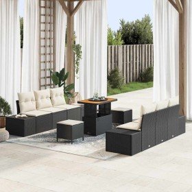 Conjunto de sofá de jardín con cojín 9 pcs Negro Poliratán en Sofás de exterior | Comprar online en Foru.es