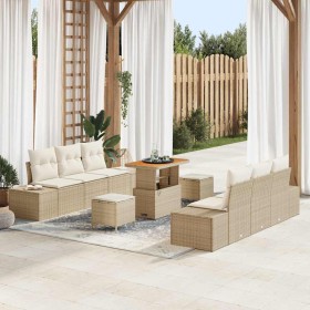 Conjunto de sofá de jardín con cojín 9 pcs Beige Poliratán en Sofás de exterior | Comprar online en Foru.es