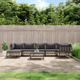 Juego de muebles de jardín 8 pzas y cojines ratán PE antracita de vidaXL, Sofás de exterior - Ref: Foro24-3186777, Precio: 63...