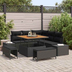 Conjunto de sofá de jardín con cojín 8 pcs Negro Poliratán en Sofás de exterior | Comprar online en Foru.es