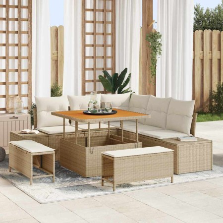 Conjunto de sofá de jardín con cojín 8 pcs Beige Poliratán en Sofás de exterior | Comprar online en Foru.es