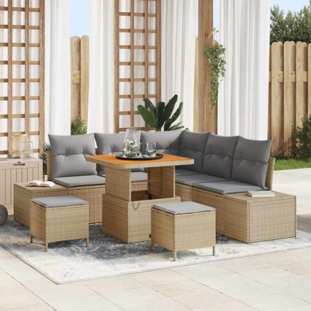 Conjunto de sofá de jardín con cojín 8 pcs Beige Poliratán en Sofás de exterior | Comprar online en Foru.es