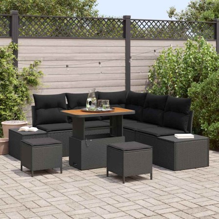 Conjunto de sofá de jardín con cojín 8 pcs Negro Poliratán en Sofás de exterior | Comprar online en Foru.es