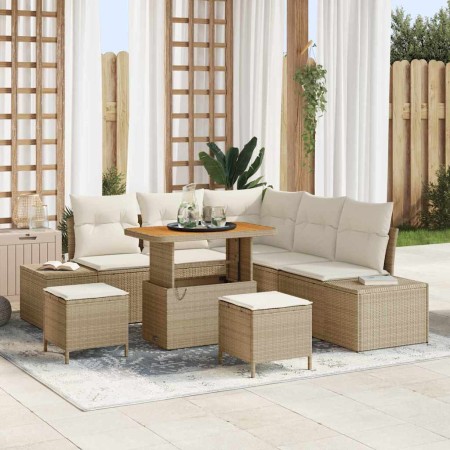 Conjunto de sofá de jardín con cojín 8 pcs Beige Poliratán en Sofás de exterior | Comprar online en Foru.es