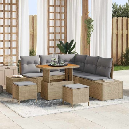 Conjunto de sofá de jardín con cojín 8 pcs Beige Poliratán en Sofás de exterior | Comprar online en Foru.es